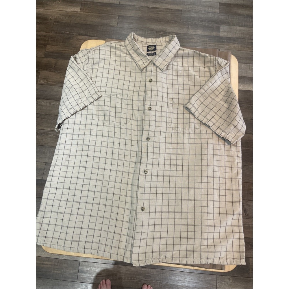 Dockers Linen Blend Beige Tan Short Sleeve Shirt Men's Button Down Vtg XL 90s